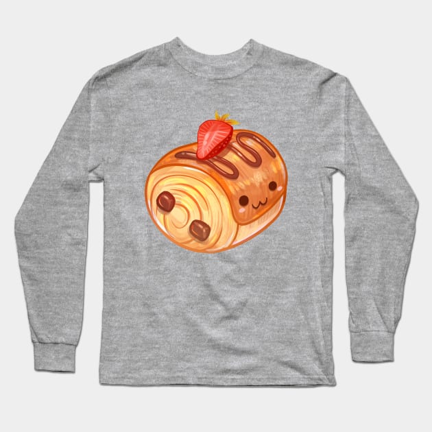 Cute Chocolate Croissant (Pan Au Chocolat) Long Sleeve T-Shirt by Claire Lin